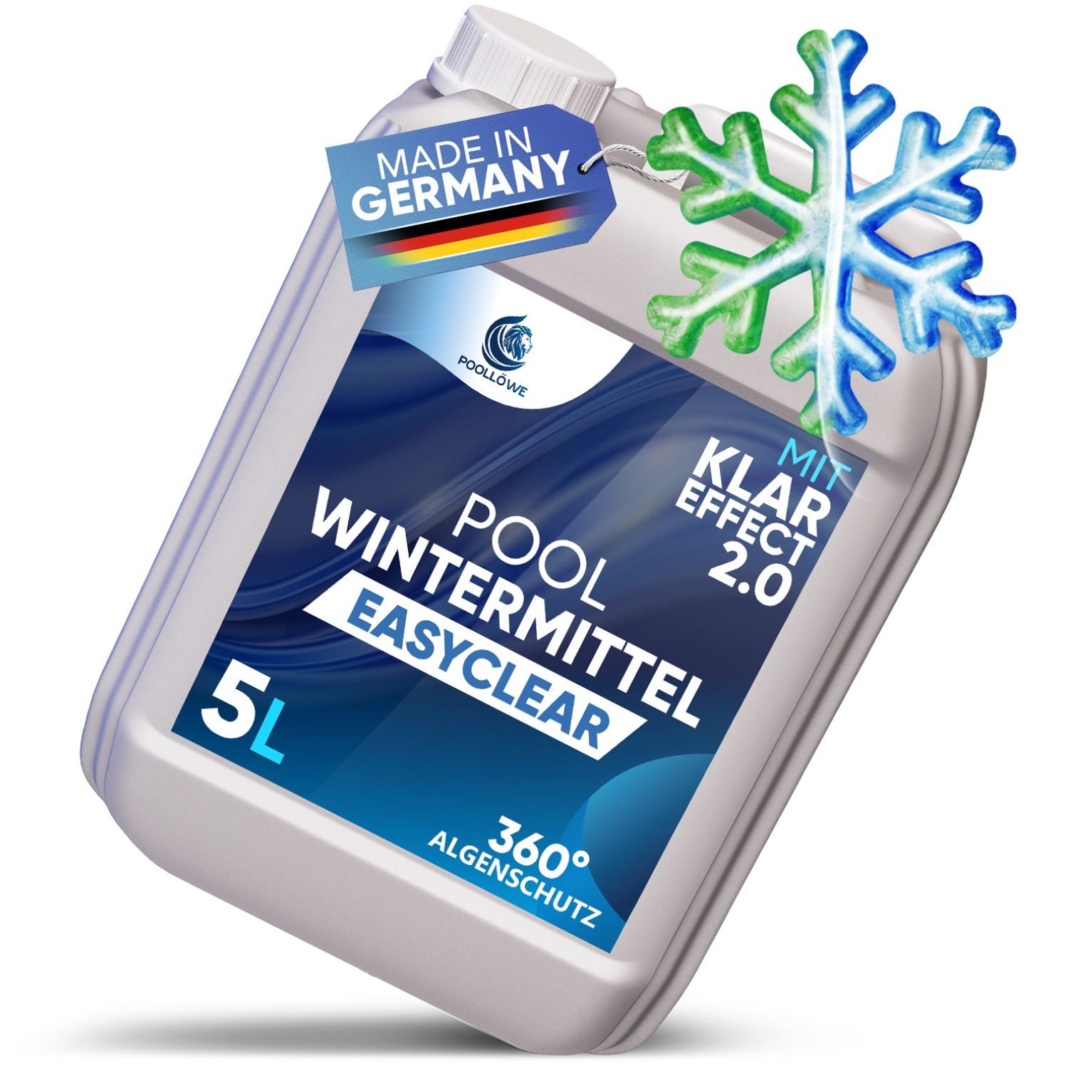 Poollöwe Poolpflege Flüssiges Pool Wintermittel – schützt vor Algen, Kalk & Schmutz, (Poolchemie Winterpflege, schaumfrei gegen Kalk & Schmutz), 5 L ohne Wasserablassen