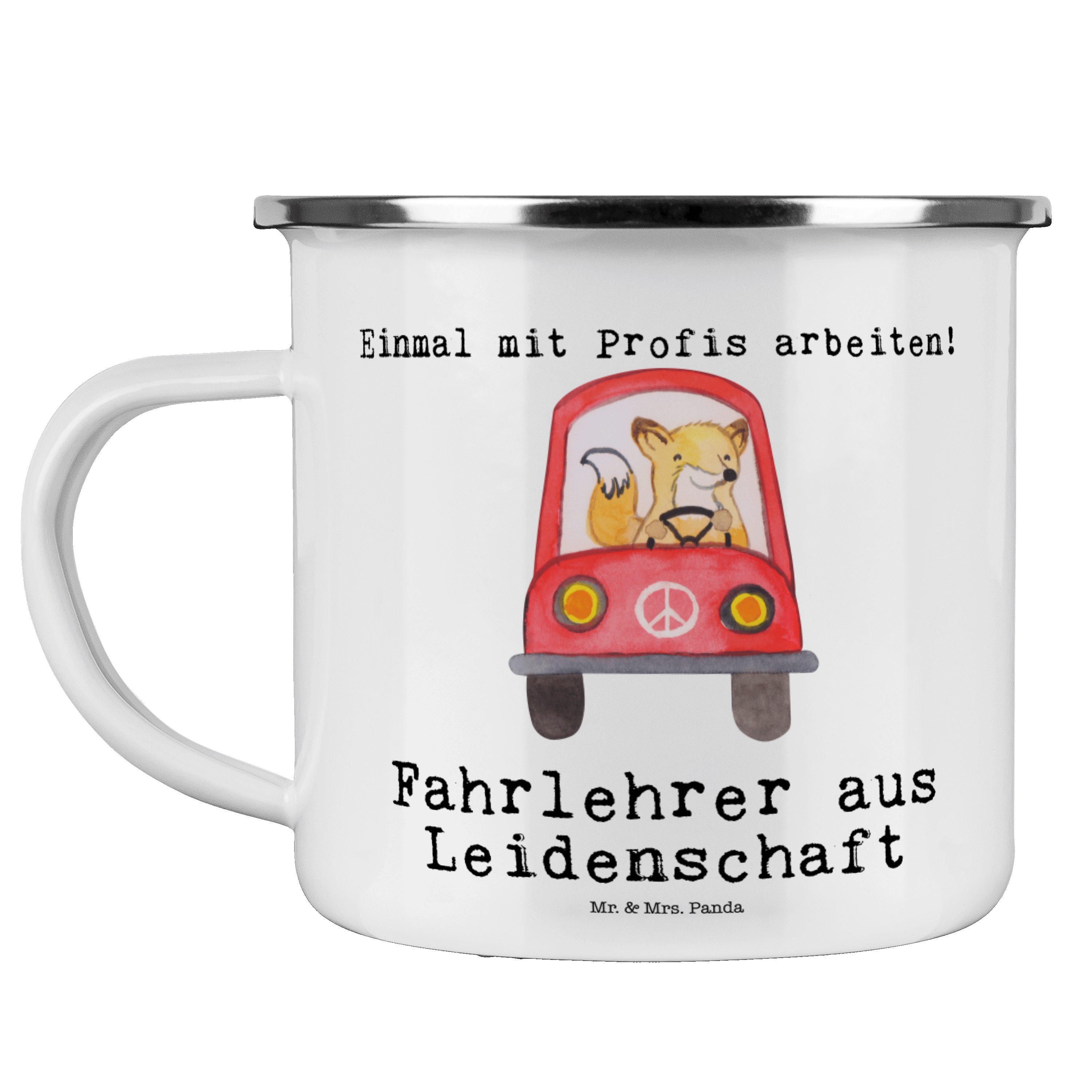 Mr. & Mrs. Panda Becher Fahrlehrer aus Leidenschaft - Weiß - Geschenk, Fahrschule, Jubiläum, Emaille