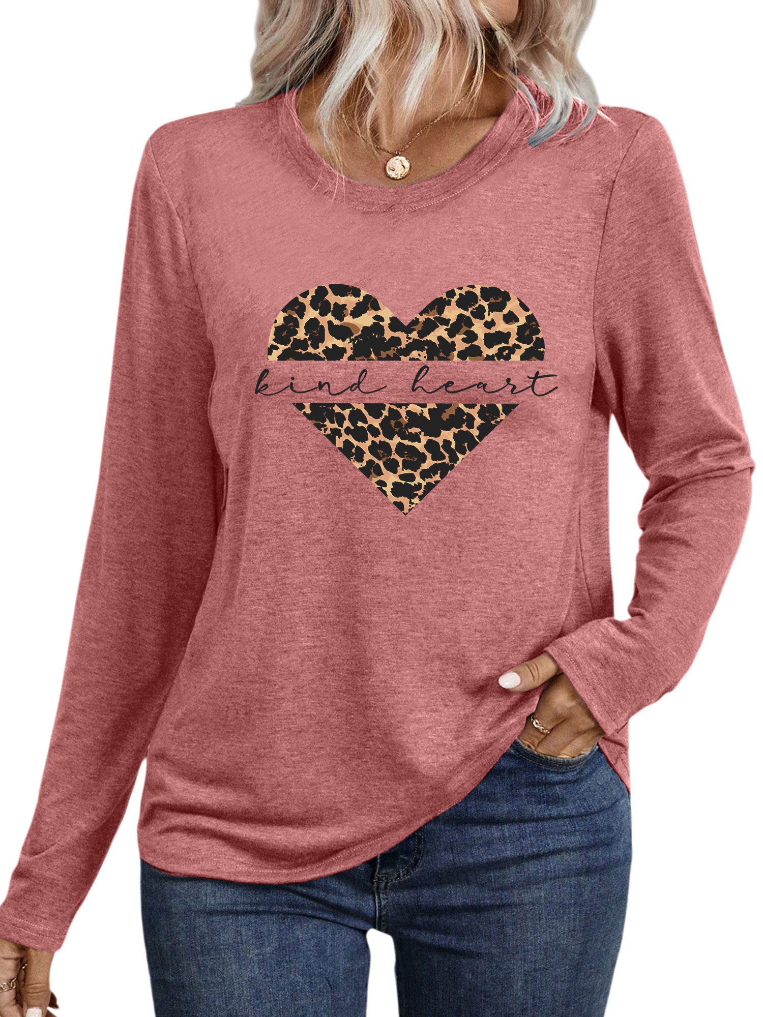 PYLIKE Langarmshirt Bequemes Shirt Damen Basic-Shirt mit Leopardenmuster Pr günstig online kaufen
