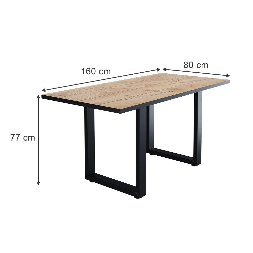 Vicco Esstisch Livorno, Schwarz/Goldkraft Eiche, 160 x 80 cm (1-St) – Bild 3 von 5
