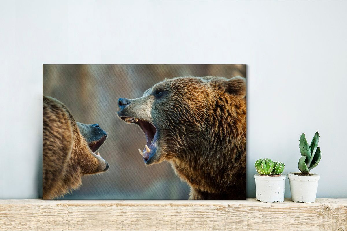 OneMillionCanvasses® Leinwandbild Bären (1 Spiele, - Leinwandbilder, Wanddeko, cm Aufhängefertig, St), Wandbild 30x20