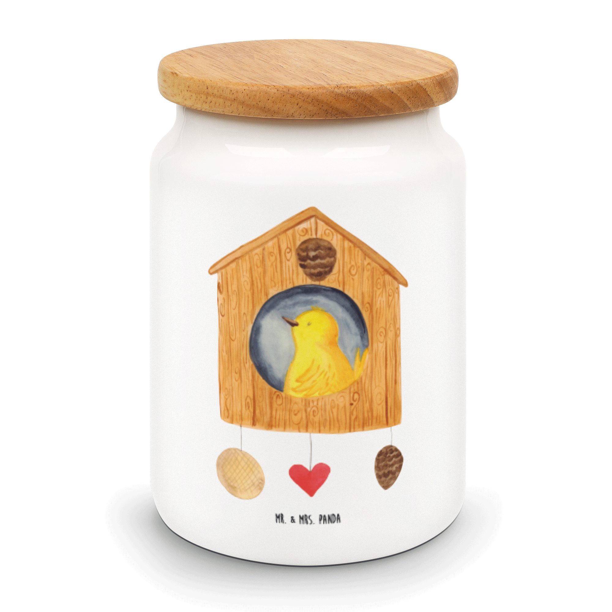 Mr. & Mrs. Panda Vorratsdose Vogelhaus - Weiß - Geschenk, lustige Sprüche, Vorratsbehälter, Tiere, Keramik, (1-tlg)