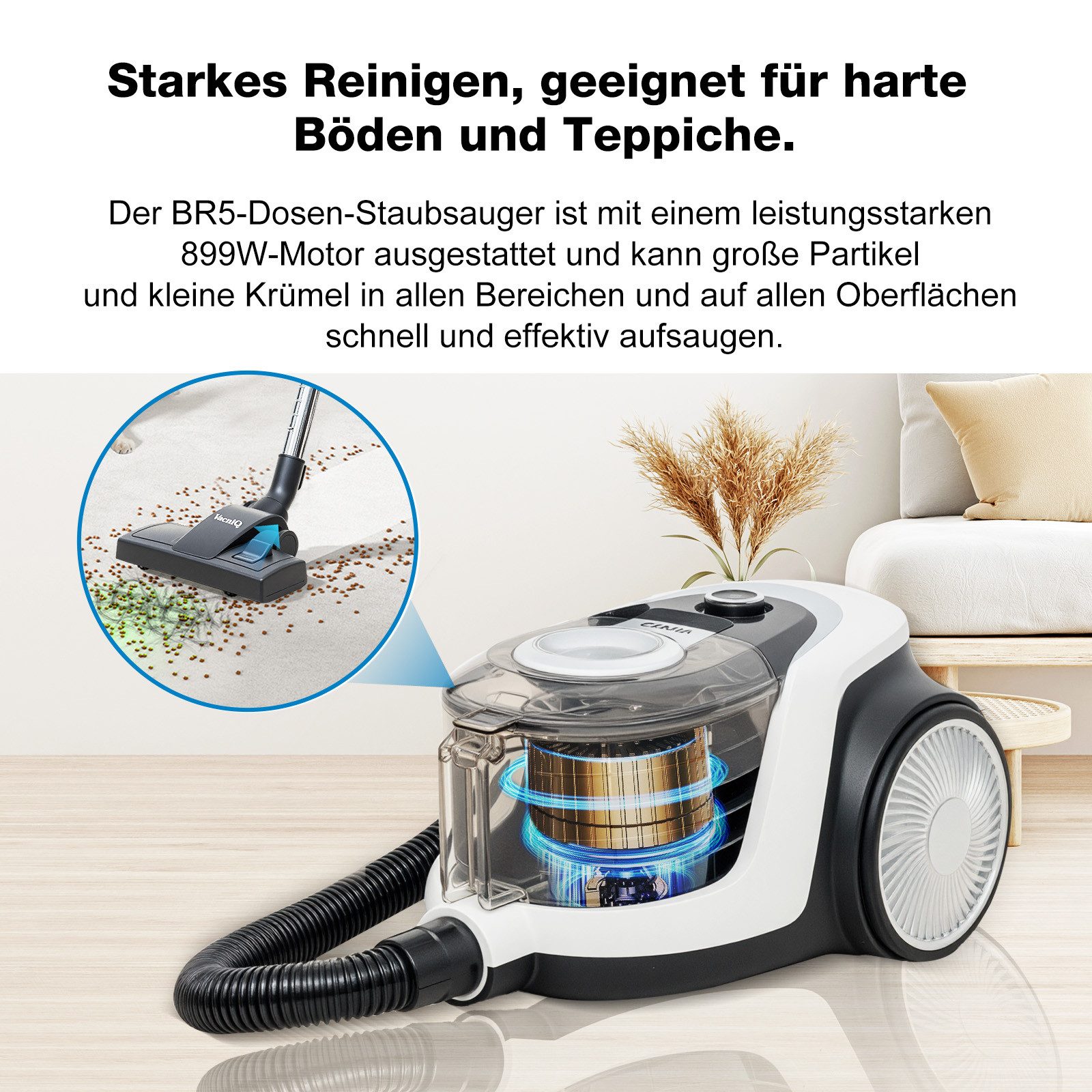 INSE Bodenstaubsauger Beutelloser Staubsauger, Hohe Saugleistung, Kompakt Leicht Staubsauger, 899 W, Für Hartboden/Teppich, Zyklonentechnologie für hohe Saugkraft, 899W