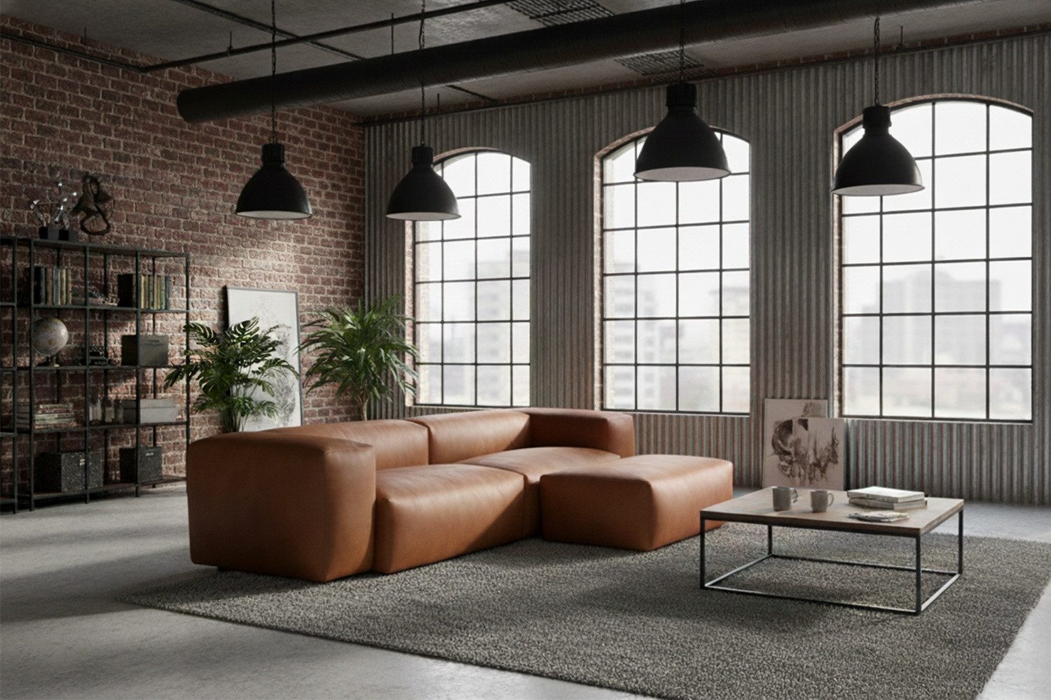 KAWOLA 4-Sitzer CELESTE – Nachhaltig & modern mit Lederfaserstoff cognac, Pflegeleichtes Designsofa – Stilvoll, komfortabel, langlebig