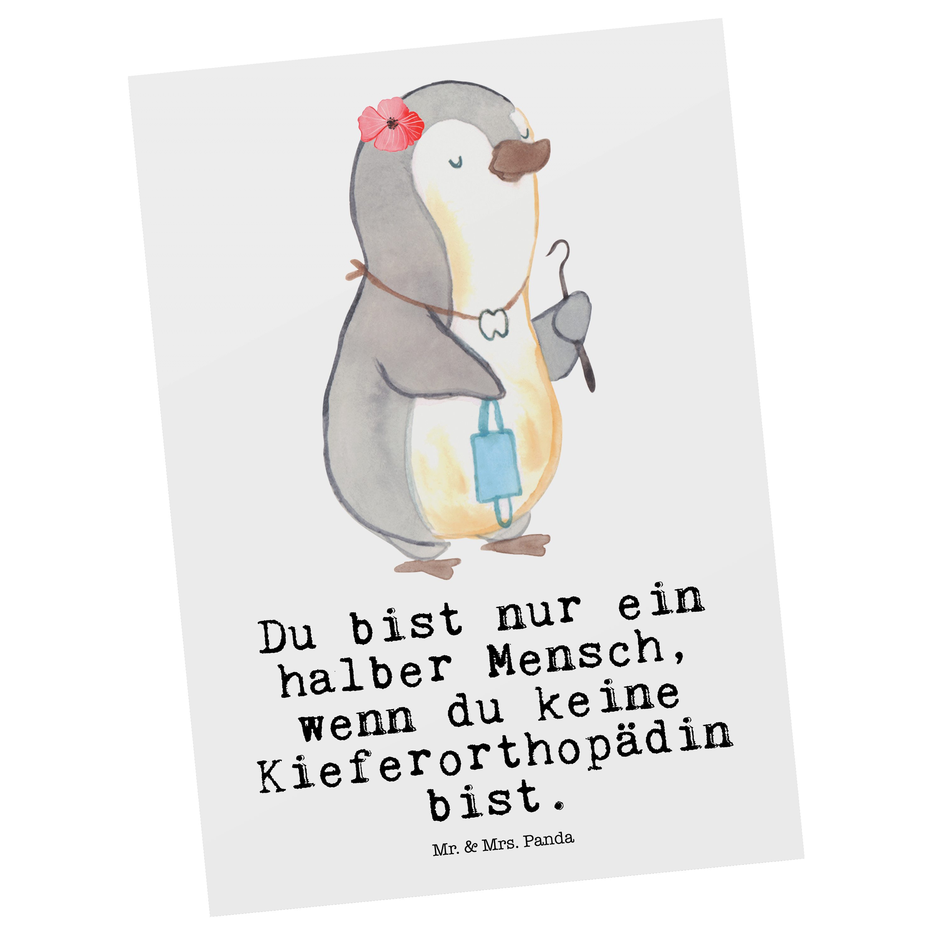 Mr. & Mrs. Panda Postkarte Kieferorthopädin mit Herz - Weiß - Geschenk, Geschenkkarte, Grußkarte