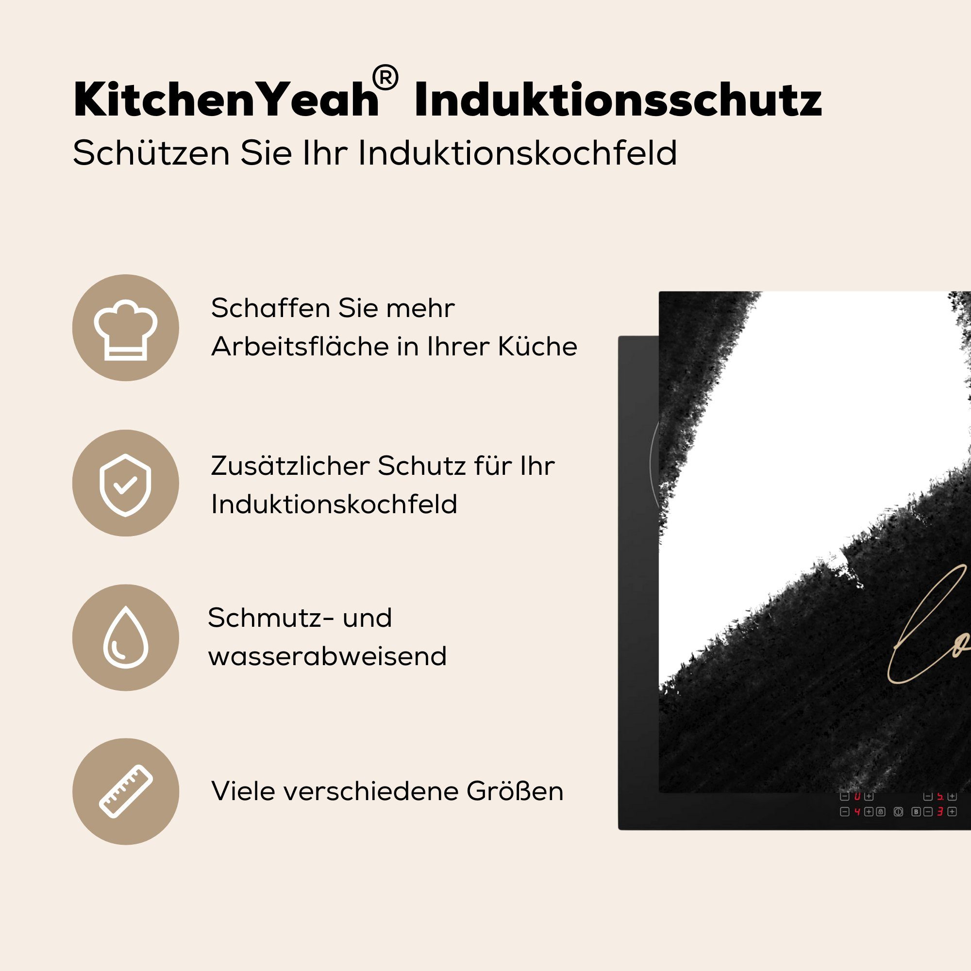 Herdblende-/Abdeckplatte Ceranfeldabdeckung - tlg), Vinyl, mehr (1 küche, für - Text Abstrakt Liebe Induktionskochfeld Zitate, MuchoWow Schutz - 81x52 die cm,