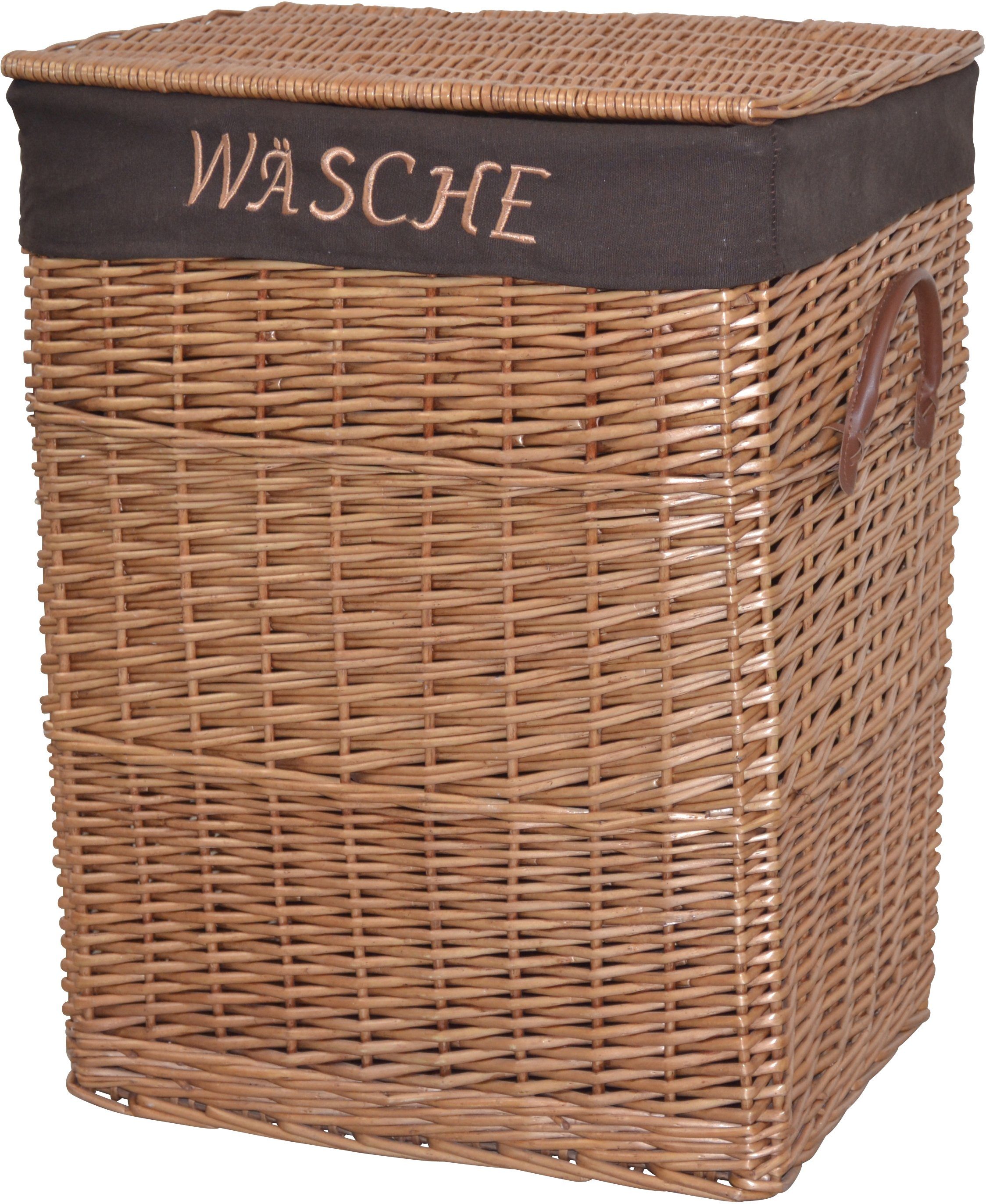 HOFMANN LIVING AND MORE Wäschekorb, aus Weide, handgefertigt mit herausnehmbarem Stoffeinsatz, 47x35x61cm braun