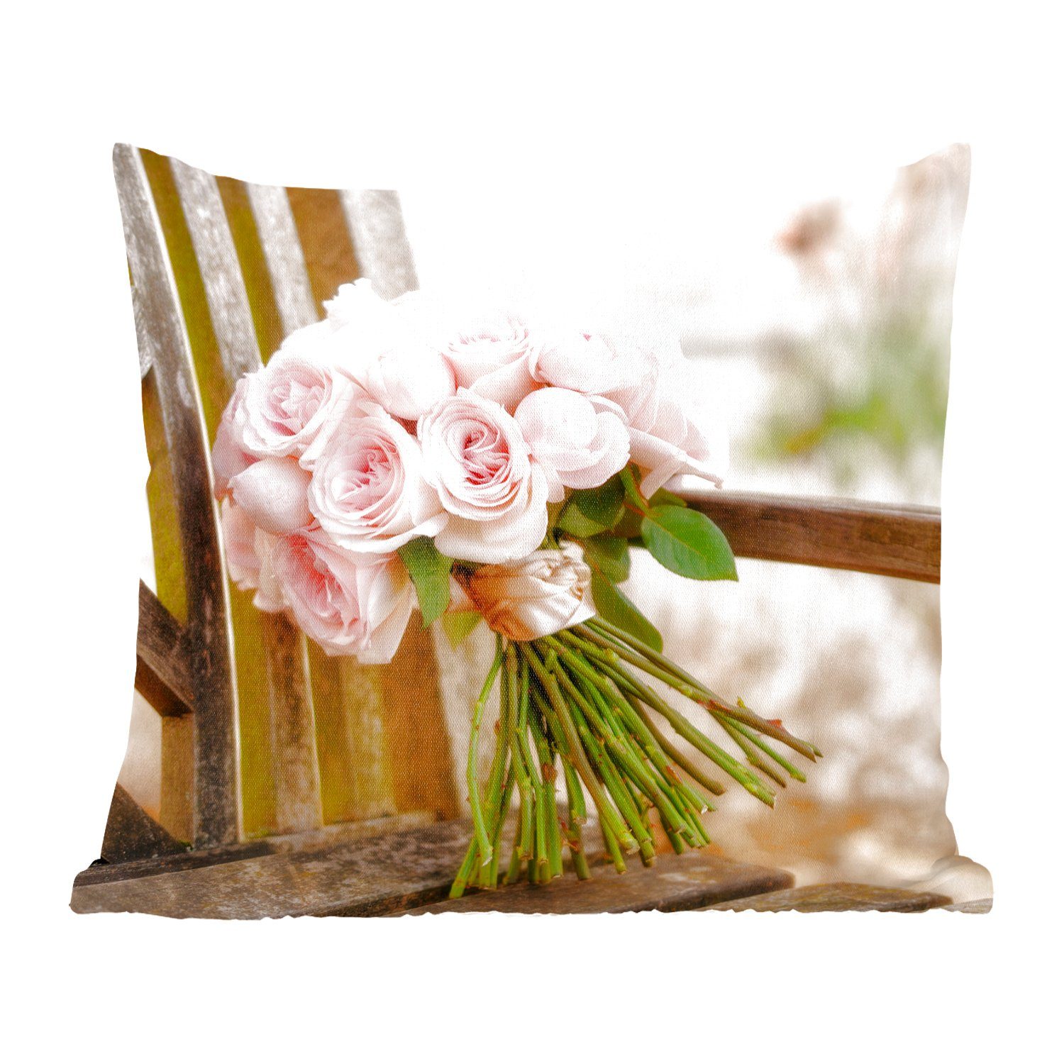 MuchoWow Dekokissen Strauß mit rosa Pfingstrosenblüten, Zierkissen mit Füllung für Wohzimmer, Schlafzimmer, Deko, Sofakissen | Dekokissen