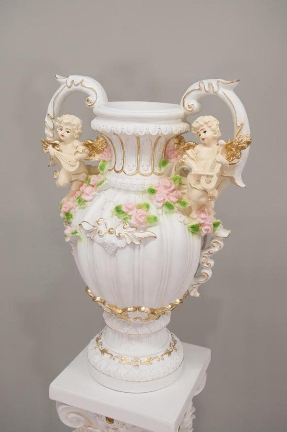 JVmoebel Skulptur Design Blumen Topf XXL Vase Vasen Handarbeit Deko Kelch Pokal 70cm Weiß