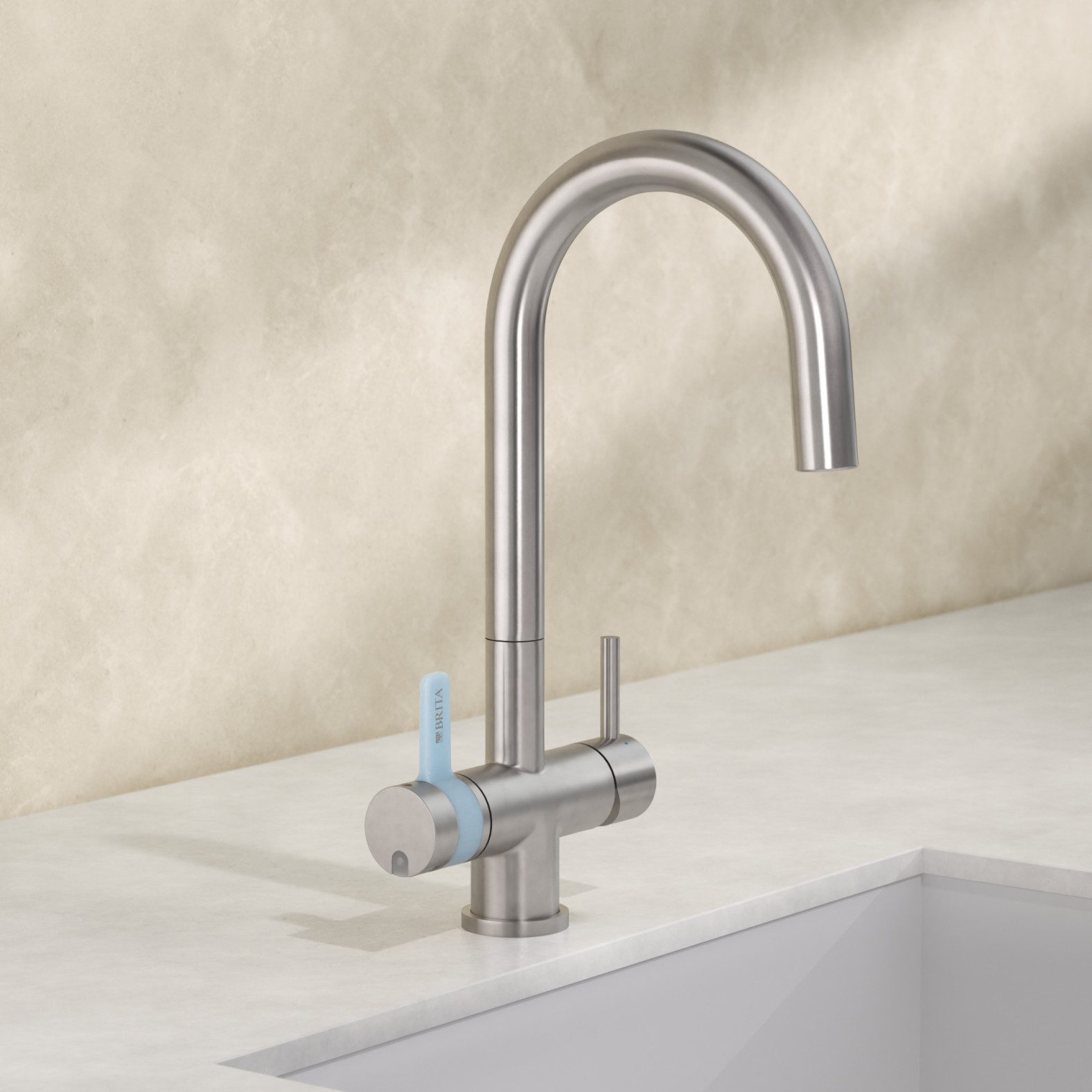 BRITA Küchenarmatur 3-Wege-Küchenarmatur Edelstahl, rund, inkl. 1 x BRITA P 1000 Wasserfilter