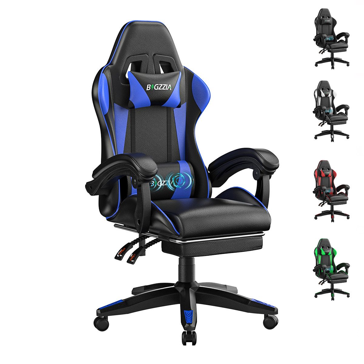 ZAISZE Gaming-Stuhl Schreibtischstuhl, Ergonomischer Bürostuhl mit Massagefunktion (PC Stuhl mit Fußstütze Kopfstütze Lendenkissen), Höhenverstellung Neigung 90°- 135°, für Gaming Arbeit Entspannung