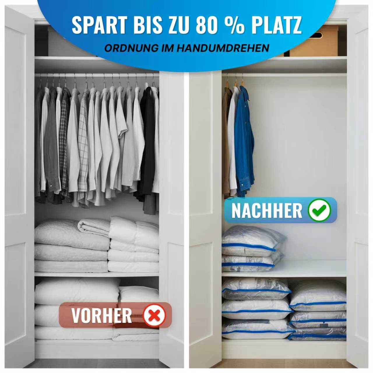 Allyson Vakuumbehälter Vakuumierbeutel für Kleidung Mit Pumpe – platzsparend & luftdicht, (Komplett-Set), 16 Stück und 4 verschiedenen Beutelgrößen – Bild 4 von 5