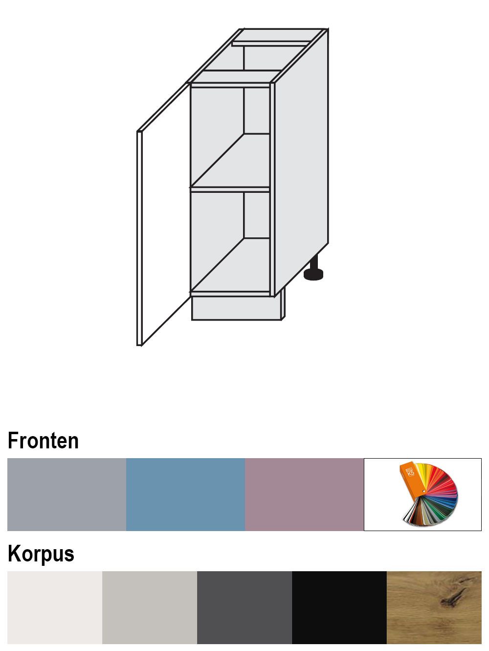 Feldmann-Wohnen Unterschrank Bari (D1D/30, 1-türig, 1 Einlegeboden, 1-St., moderne Kassettenoptik, lackierte Fronten, 30x50x82cm) lava / RAL 4009 pastellviolett matt