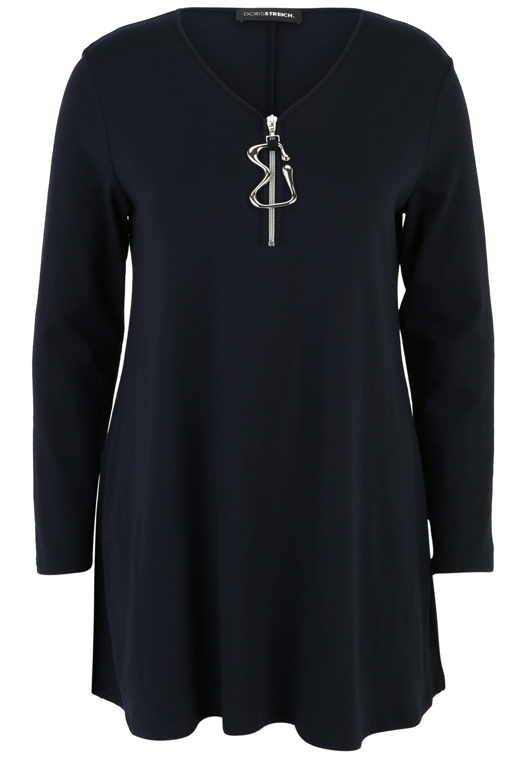 Doris Streich Longbluse Long-Shirt mit dekorativem Reißverschluss mit modernem Design ultramarinblau