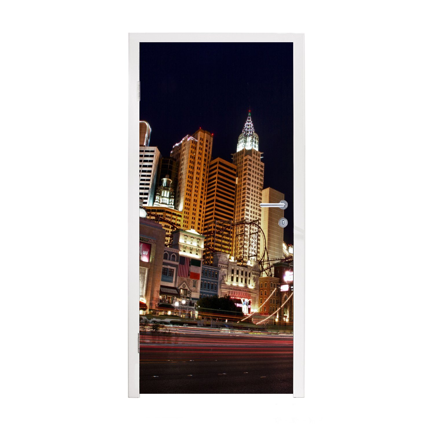 MuchoWow Türtapete Strip - Las Vegas - Straße, Matt, bedruckt, (1 St), Fototapete für Tür, Türaufkleber, 75x205 cm