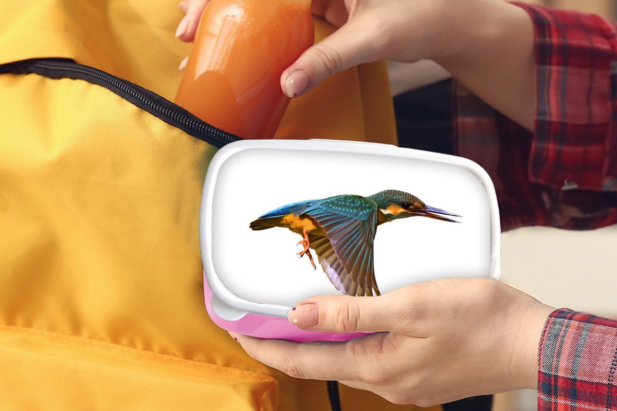 Lunchbox Fliegen Eisvogel Kunststoff, MuchoWow - (2-tlg), Brotbox rosa Snackbox, Kinder, - Tiere, Kunststoff für Brotdose Erwachsene, Mädchen,