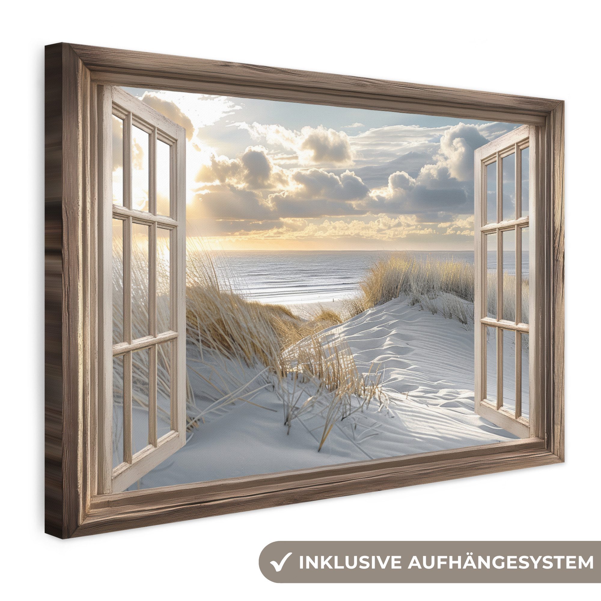 OneMillionCanvasses® Leinwandbild Ausblick - Strand - Dünen - Meer - Natur, Fotodruck (1 St), Leinwand Bilder Klein, Wand Dekoration Aesthetic 30x20 cm