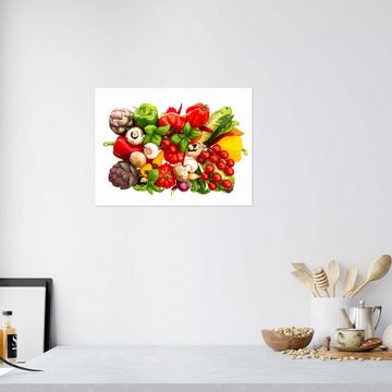 Posterlounge Wandfolie Editors Choice, frisches Gemüse und Kräuter auf Weiß, Küche Fotografie
