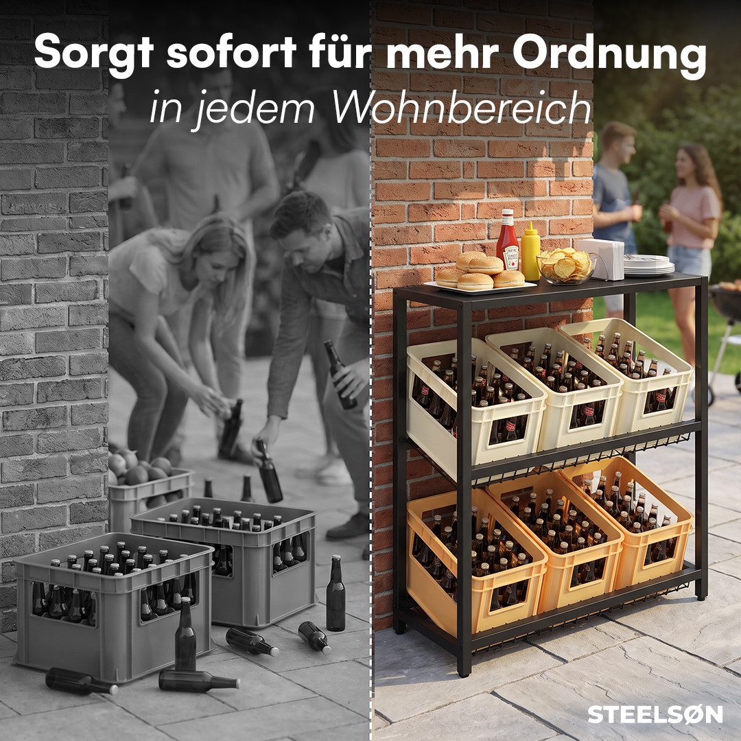 STEELSØN Flaschenregal Montune mit Ablagefläche, Kistenregal für Getränke, Gemüse & Obst, Getränkekistenregal in Schwarz, für 6 Kisten, auch verfügbar für 2 ode – Bild 5 von 5