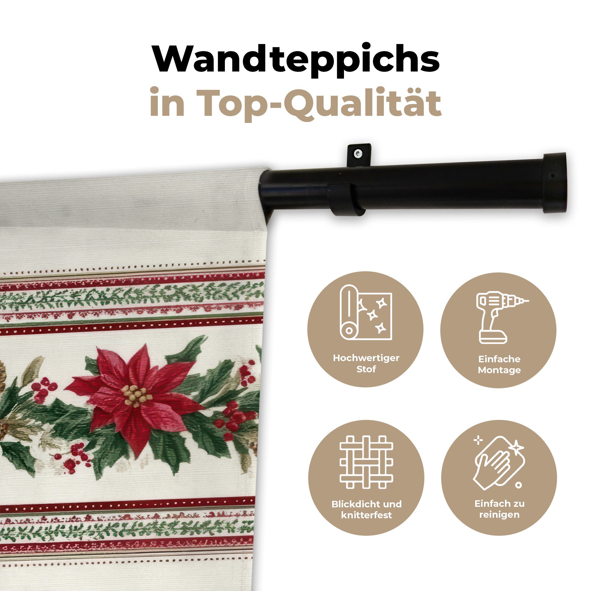 MuchoWow Wandteppich Weihnachtsstreifen - Weihnachtsstern - Rot - Grün, Rechteckig, Höhe: 3 mm, Wandteppich für Wohnzimmer, Schlafzimmer, 60x40 cm