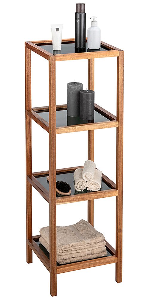WENKO Regal Modell Fondi, aus massivem Akazienholz, 4 Glasböden