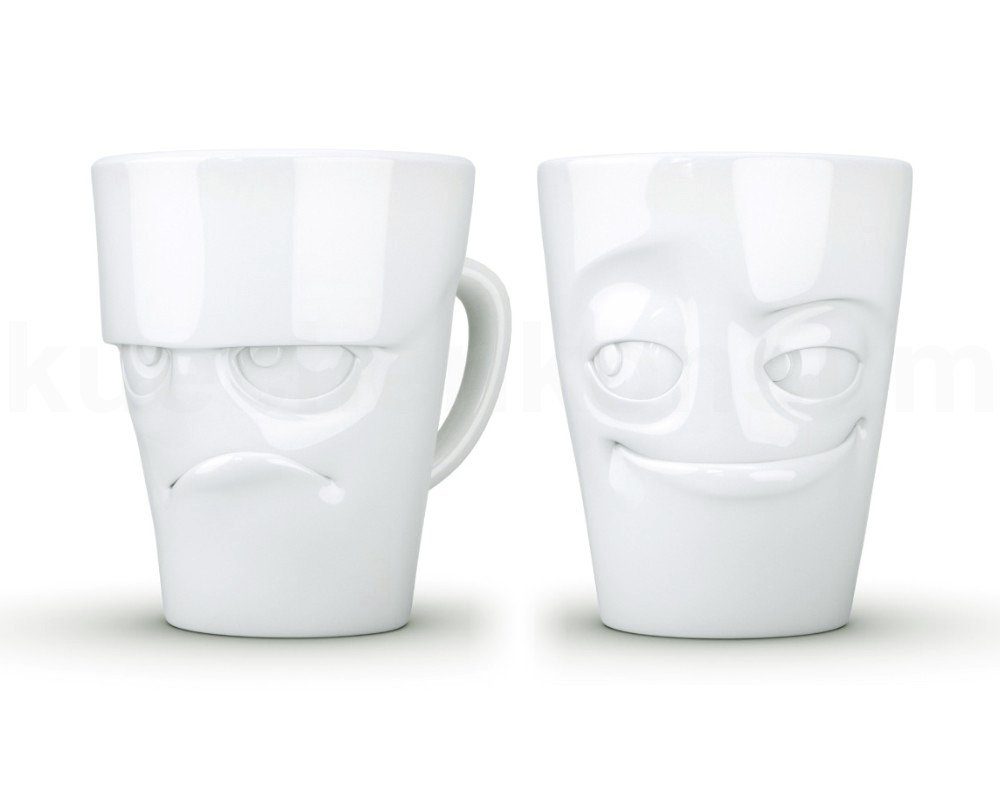 FIFTYEIGHT PRODUCTS Frühstücks-Geschirrset TV Tasse Kaffeebecher 81.82 Henkelbecher Grummelig + Verschmitzt weiß (2-tlg), Porzellan, Kaffeebecher 81.82 Grummelig und Verschmitzt