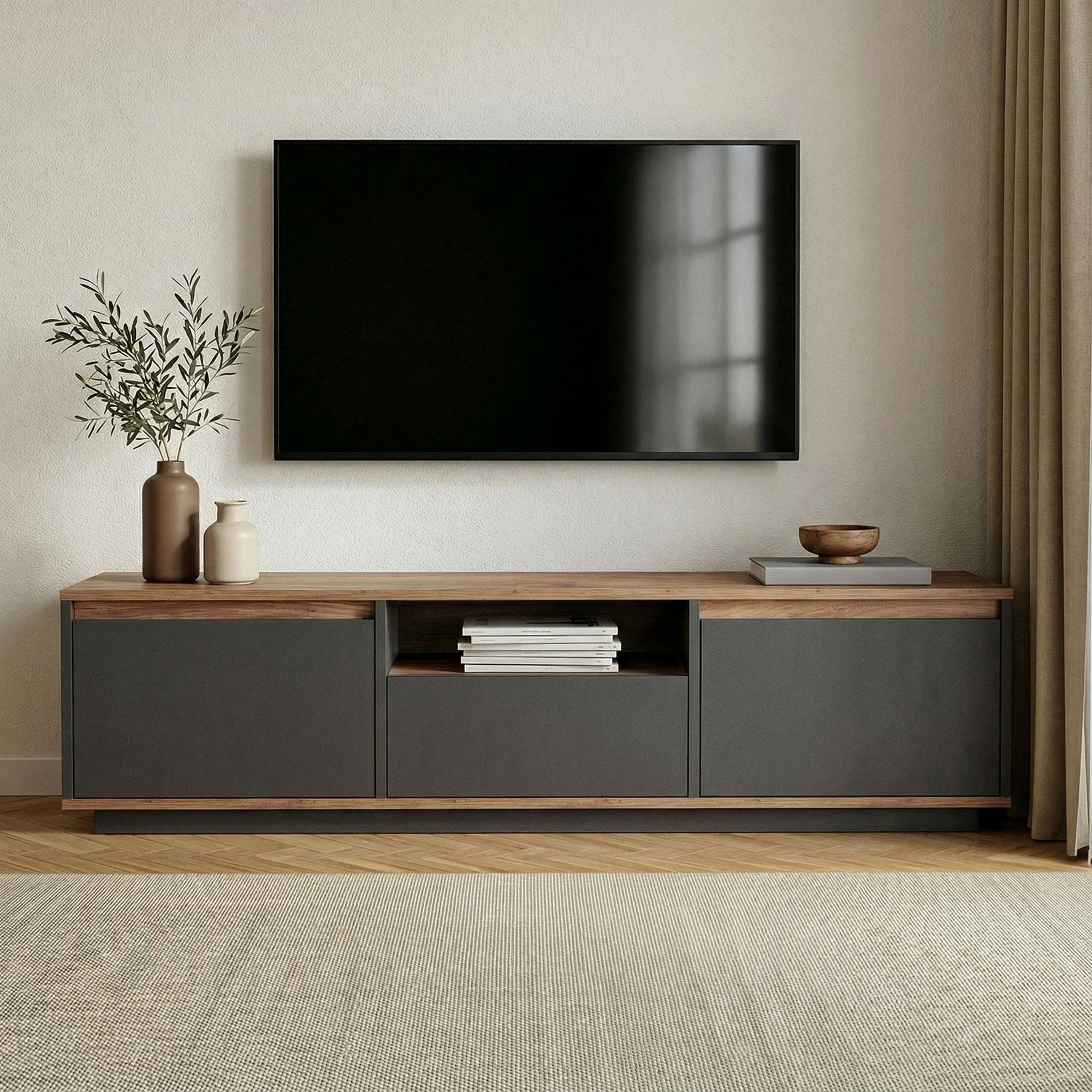 Skye Decor Sideboard Nordure Sentinel (Packung, 1 St., 1 TV Board), Japandi Design,Breite 160 cm, griffloses Design mit Stauraum