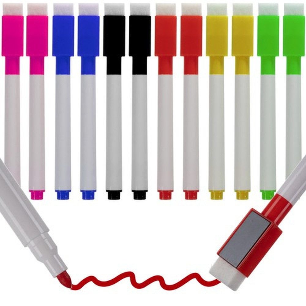 MAALEO Marker Whiteboard Marker Schwammradierer, (Spar-Set, 12-tlg., Trocken abwischbar), Geeignet für Whiteboards, Glas, Keramik, Kunststoff oder Metall
