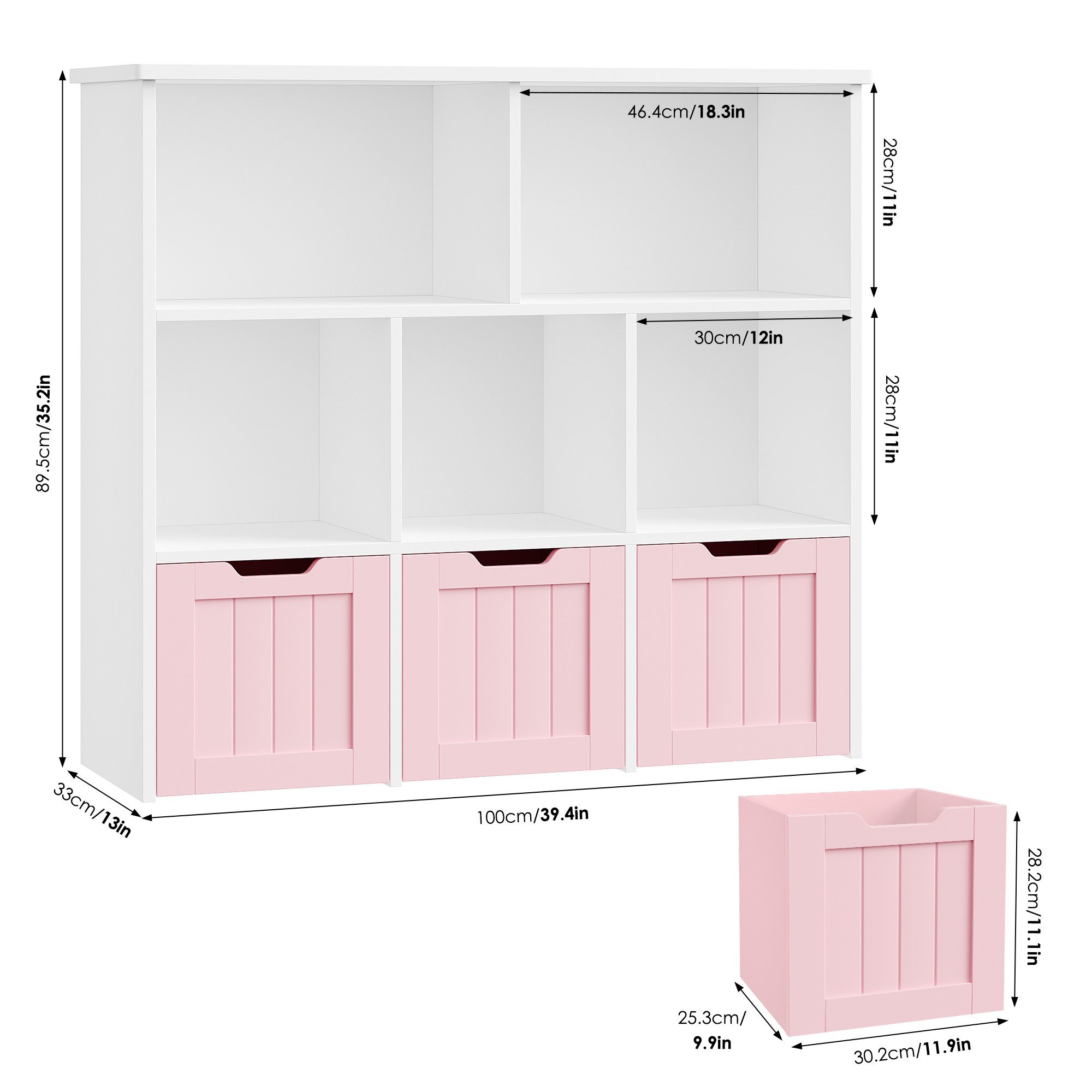 Homfa Kinderregal mit 3 Spielzeugkisten auf Rollen, Spielzeugregal mit 5 offenen Fächern Spielzeugtruhe 100x89.5x33cm weiß