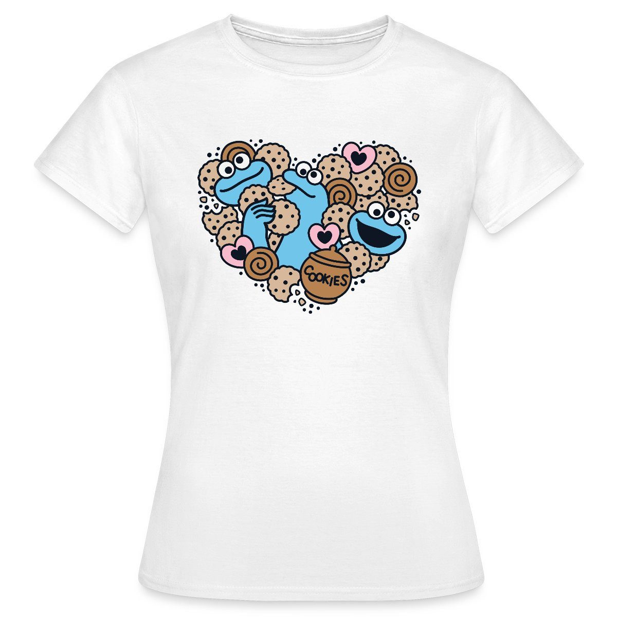Spreadshirt T-Shirt Sesamstraße Herz Mit Krümelmonster Frauen T-Shirt (1-tlg)