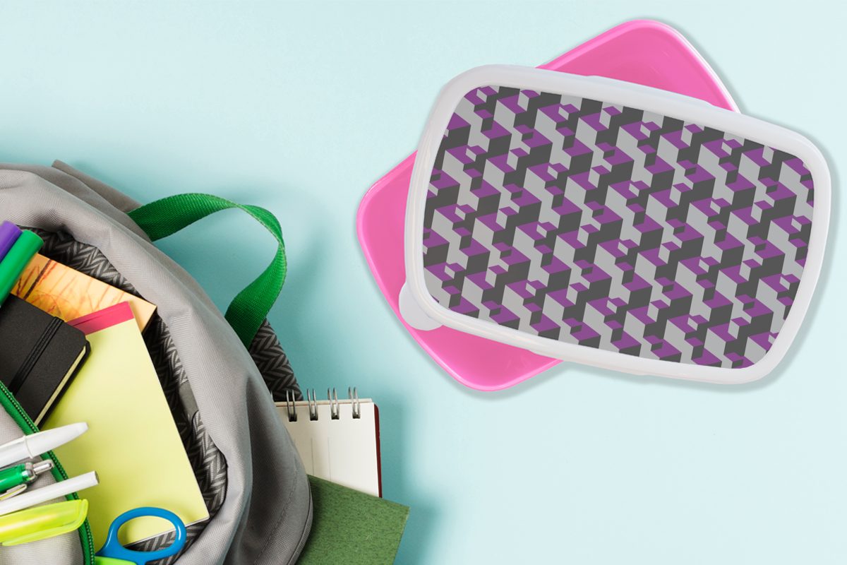 Snackbox, (2-tlg), - Lila, Blöcke Brotdose Brotbox - - Kunststoff, für MuchoWow 3D Lunchbox Muster Kinder, rosa Kunststoff Mädchen, Erwachsene,