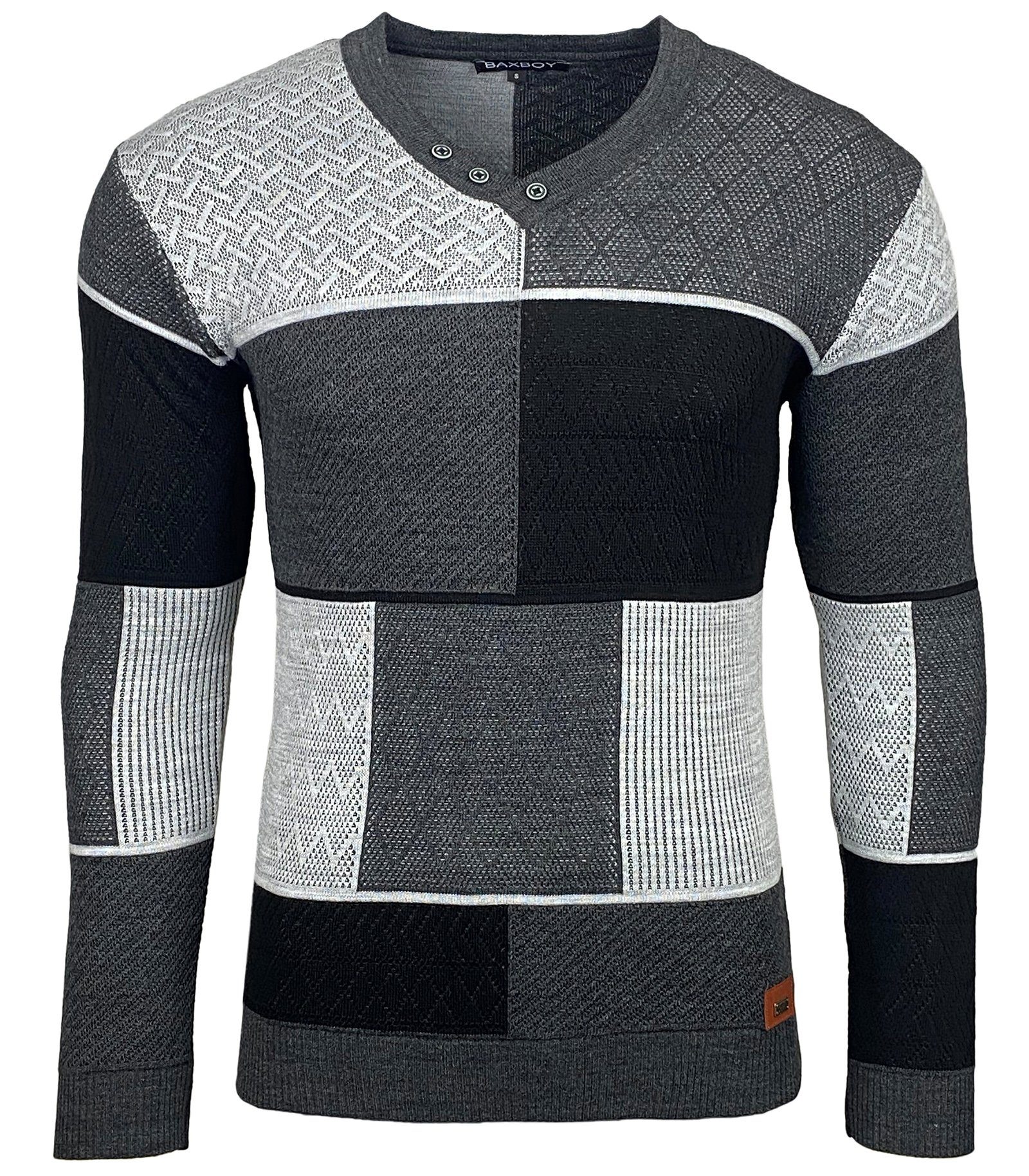 Strickpullover Baxboy Herren Pullover V-Neck Strick-Pullover Rundkragen BB-52301