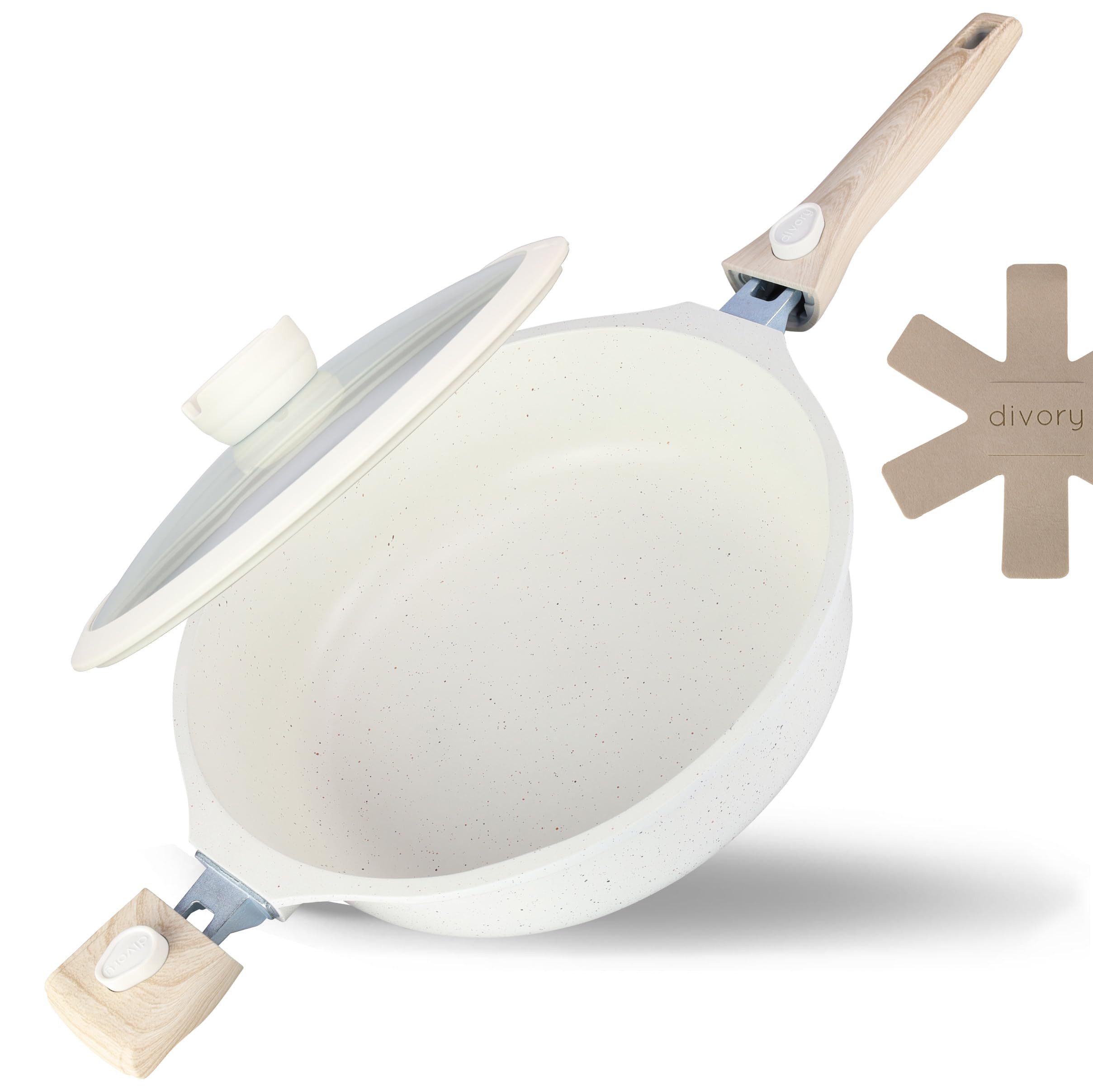 divory Schmorpfanne 28cm Induktion, Servierpfanne mit Deckel 4,2l, Aluminium (Abnehmbarer Griff, beschichteter Kochtopf backofenfest), Aluminium Schmortopf hoher Rand