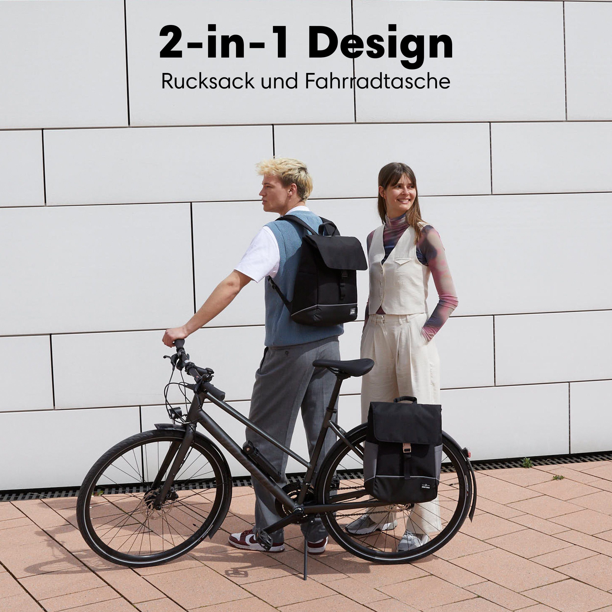 Johnny Urban Fahrradtasche MIKA BIKE, 2in1 Rucksack und Fahrradtasche Damen (1-tlg), Flexible Größe, Gepolstertes Laptopfach, Wasserabweisend