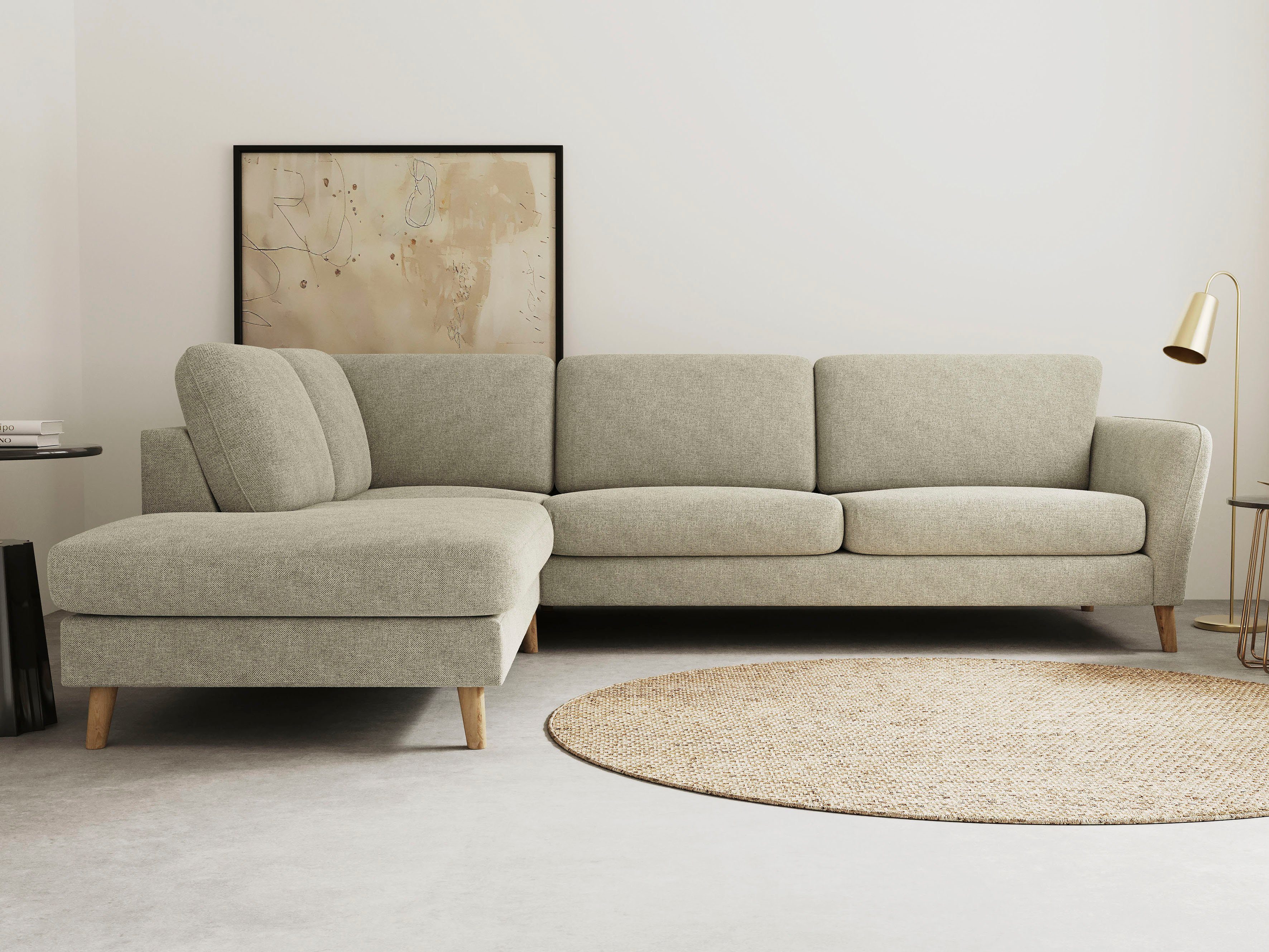 Home affaire Ecksofa MARSEILLE 278/202 cm, L-Form, Ottom. rechts/links, verschiedene Bezüge, Massivholzbeine Eiche, Landhausstil, Wellenunterfederung