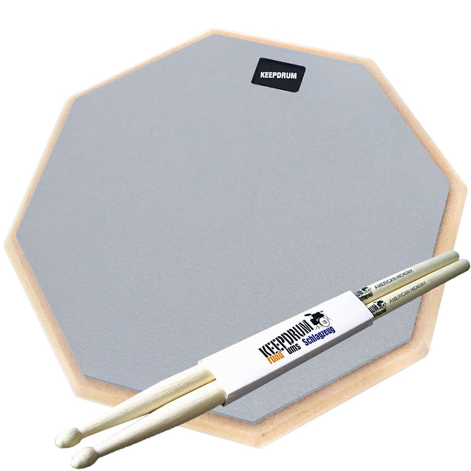 Schlagzeug keepdrum DP-GY12 Drum Practice Pad Grau 12 mit Schlagzeugstöcken