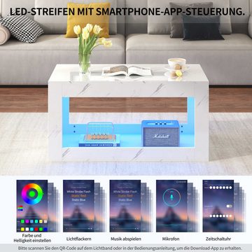 BlingBin Couchtisch Hochglänzender Couchtisch (1-St., 100*50*50cm), offener Stauraum, LED-Lichteffekte per mobiler App steuerbar