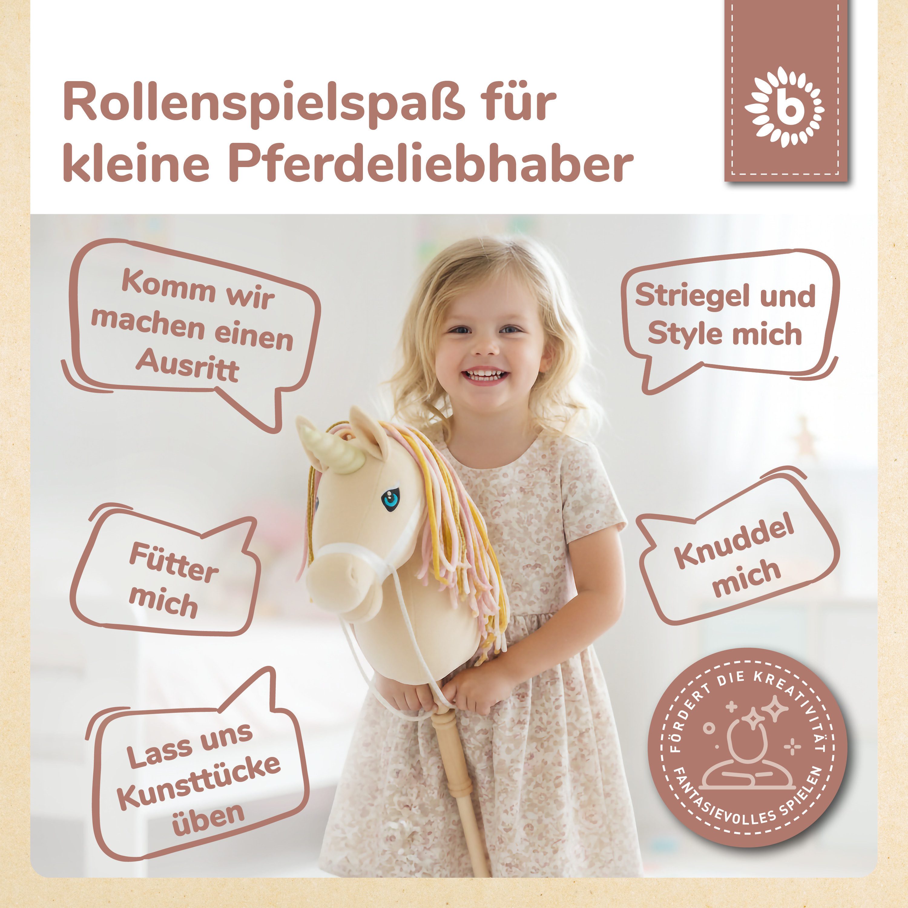 BIECO Steckenpferd Bieco Steckenpferd Kinder Einhorn Aurora Hobby