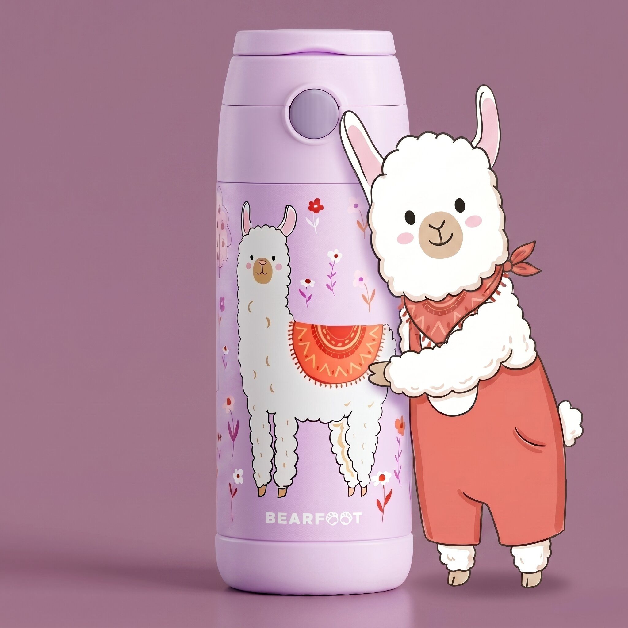 BEARFOOT Trinkflasche Thermo Kinder Trinkflasche Edelstahl - Lama lila, Thermosflasche, auslaufsicher, Edelstahl, Kinderflasche, BPA-frei – Bild 2 von 5