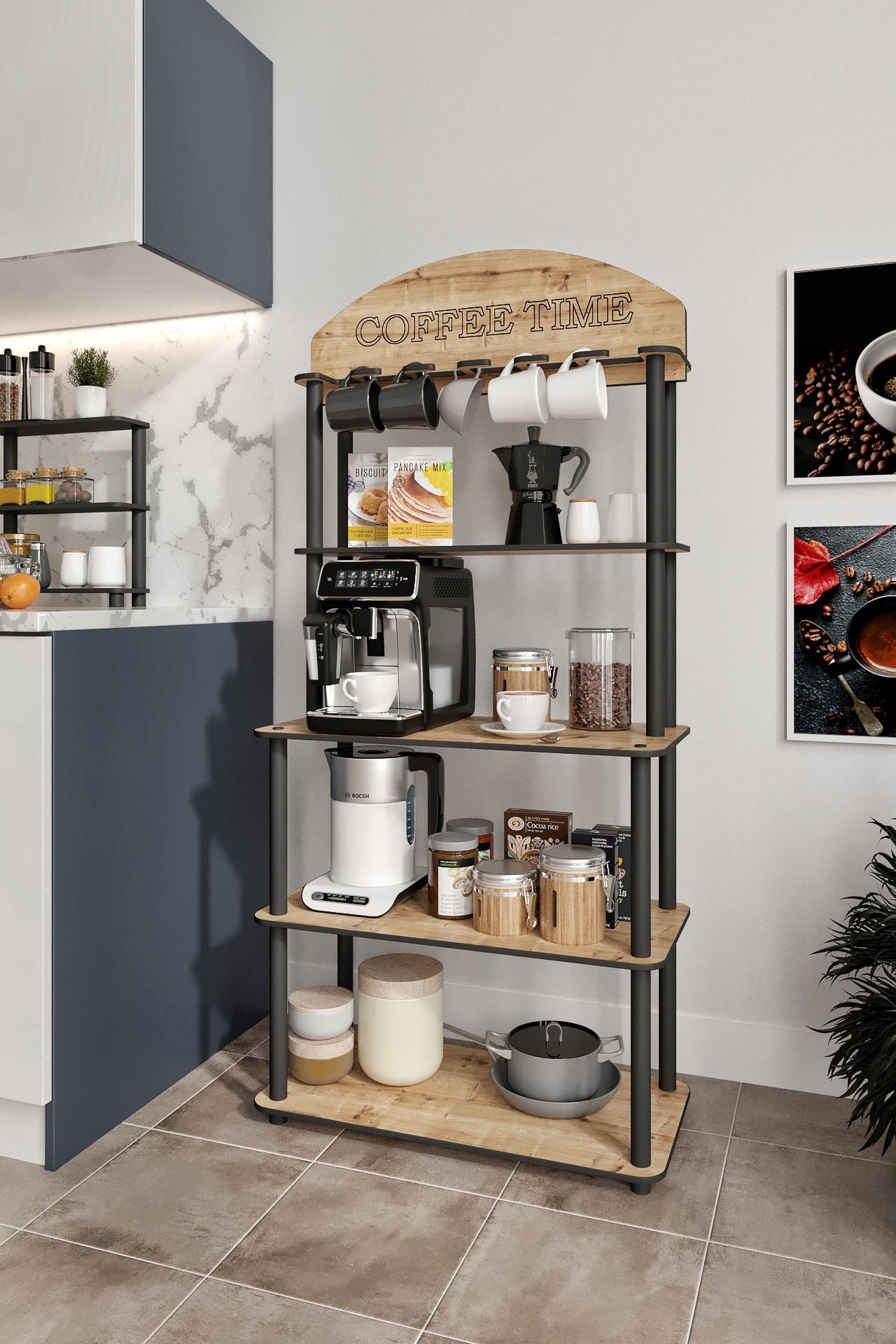 Skye Decor Küchenregal Poter Time, 1-tlg., 4 Ablage, in vier Farbvarienten, Mehrstufiges Kaffee-Regal