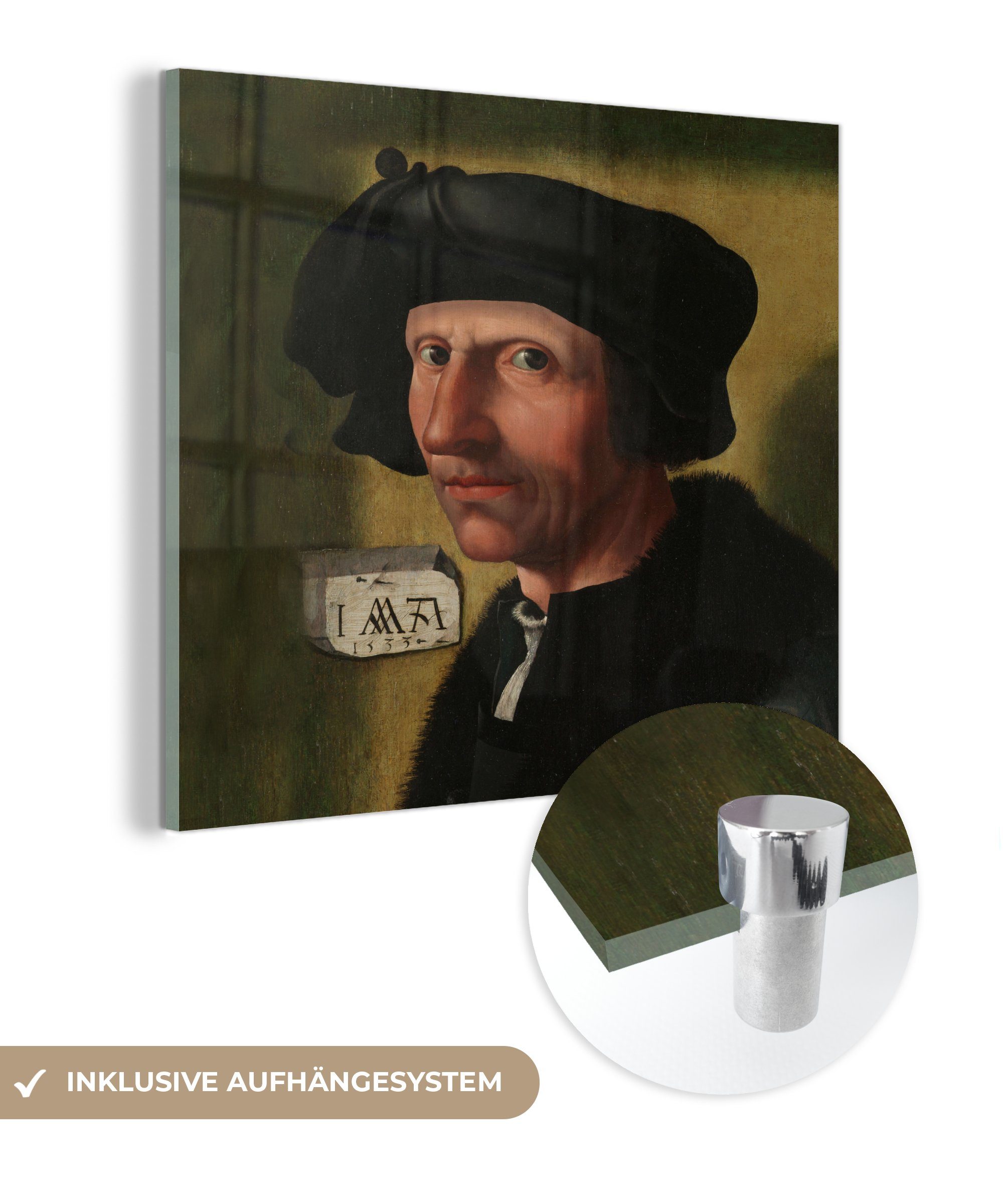 Jacob MuchoWow Acrylglasbild Jacob, Cornelisz auf Gemälde - Glas - auf Wandbild van - - Wanddekoration Foto Glasbilder Oostsanen Bilder von Glas bunt von Porträt (1 St),