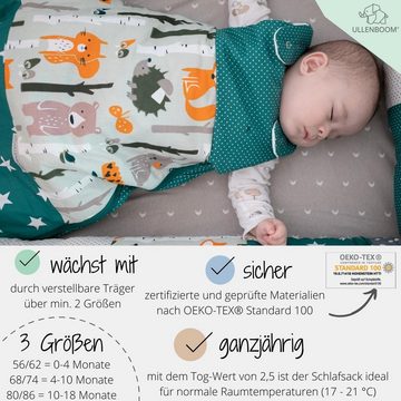 ULLENBOOM ® Babyschlafsack Baby Sommer-Schlafsack 68/74 (4 bis 10 Monate) Blau Hellblau Grau (Made in EU), Mitwachsender Schlafsack für Sommer