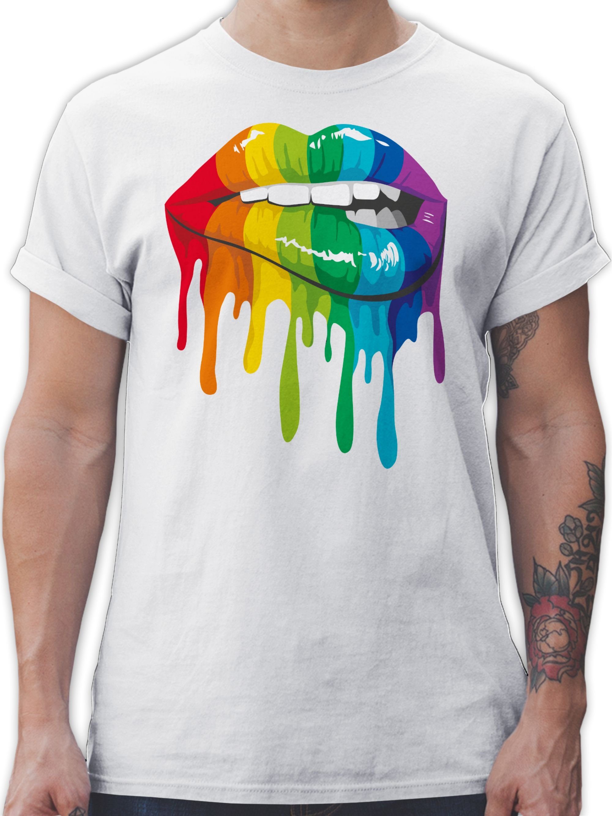 Shirtracer T-Shirt Lippen LGBT & LGBTQ LGBT Kleidung 2 Weiß