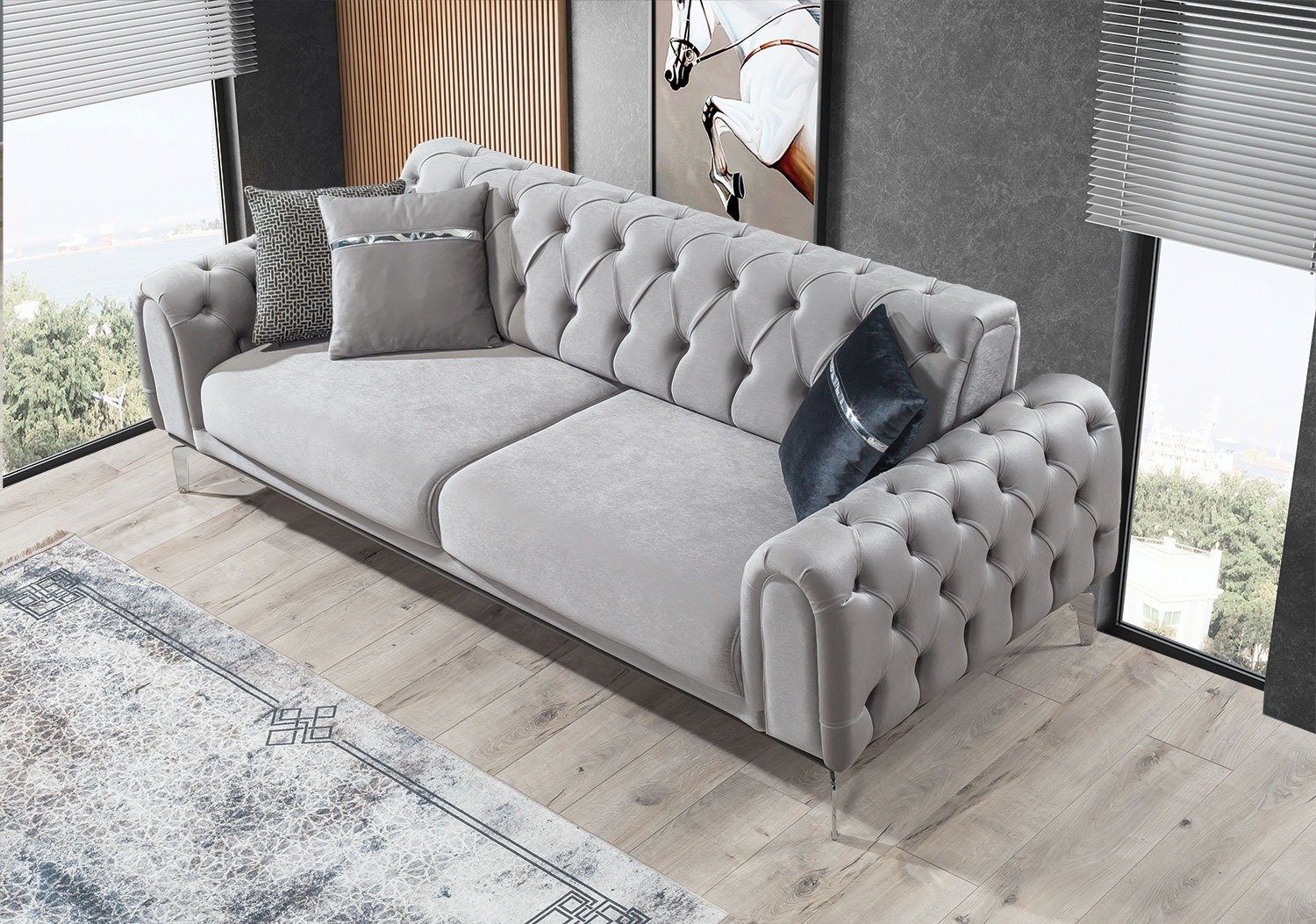 Villa Möbel 3-Sitzer »London Sofa mit umklappbarer Rückenlehne«, 1 Stk.  2-Sitzer, Quality Made in Turkey, Luxus-Microfaser (100% Polyester)