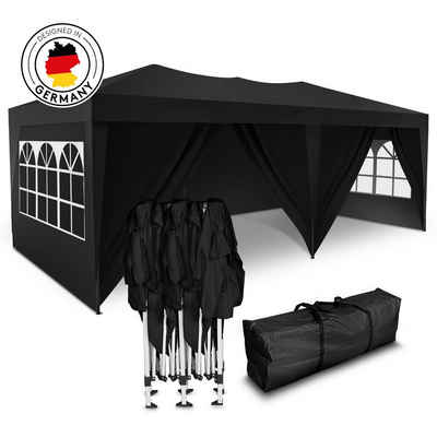 Kronenburg Partyzelt Faltpavillon 3x6m schwarz, wasserdicht, mit 6 Seitenteilen
