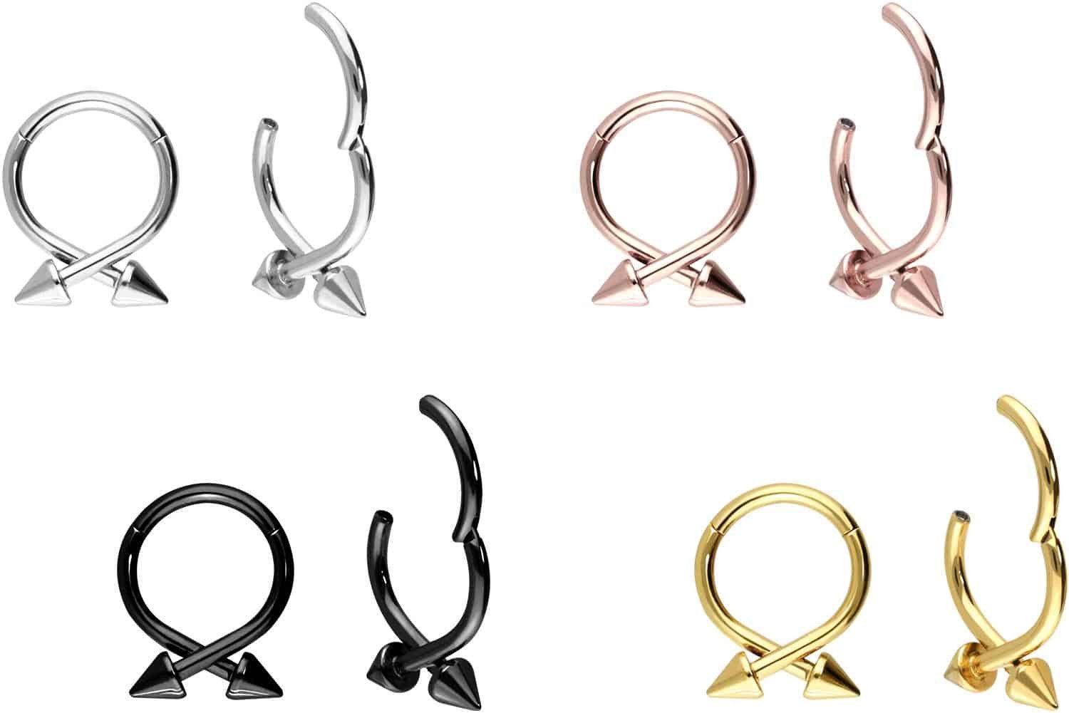 PIERCINGLINE Nasenpiercing Chirurgenstahl Segmentring Clicker 2 SPITZEN Ohrpiercing Septum Nase (Clicker, 1-tlg), Ohrpiercing für Conch, Helix, Tragus, Daith, Lobe