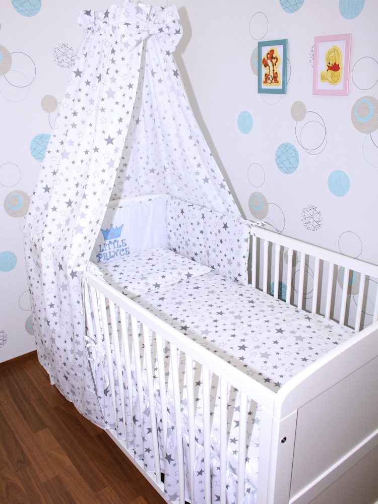 Babybettwäsche Baby Bettset -5-6 teiliges Set mit Vollstoff Himmel Nestchen- PRINCE