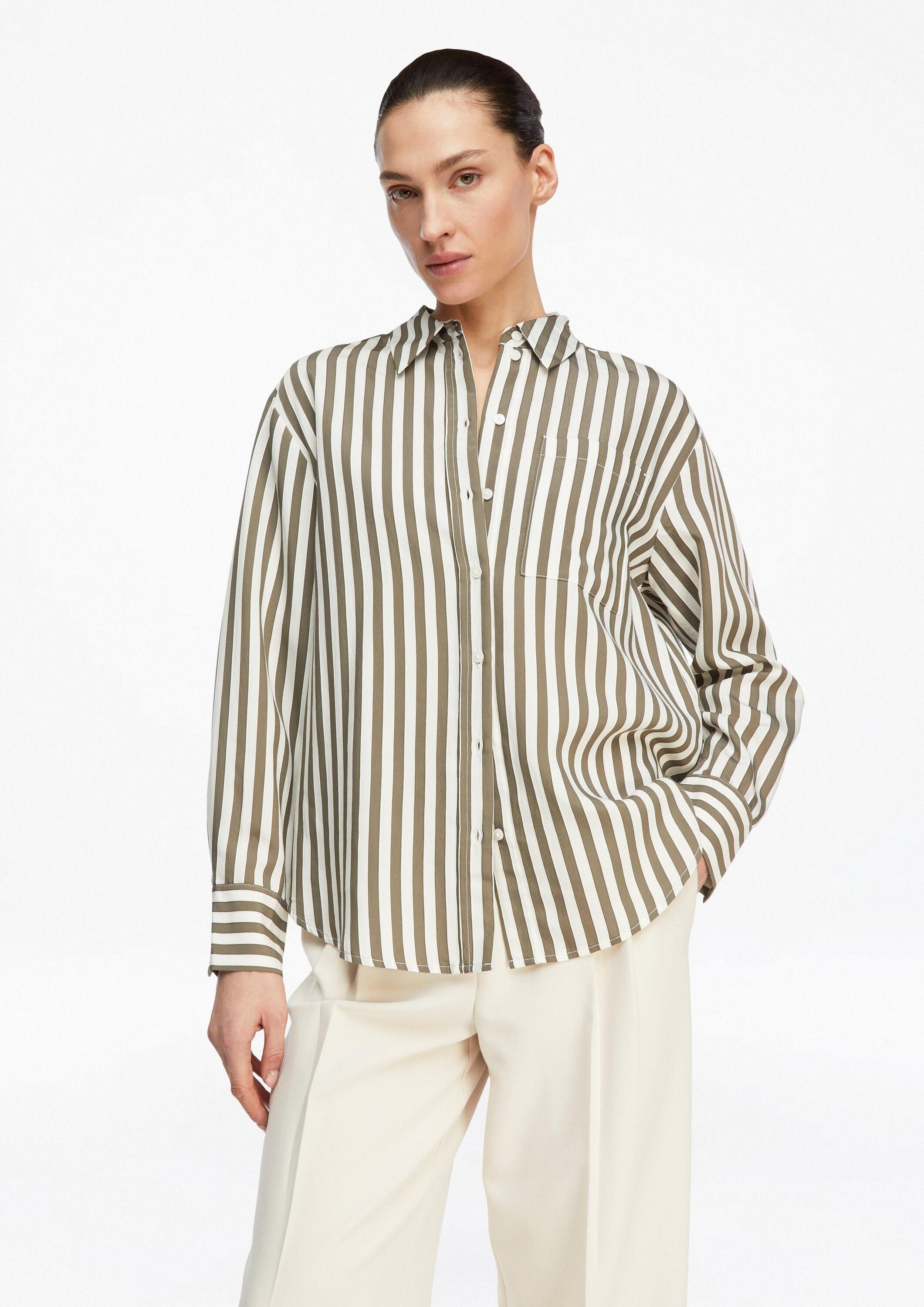 comma Langarmbluse Bluse Jacquardsteifen-Bluse aus Viskosemix im Relaxed Fit