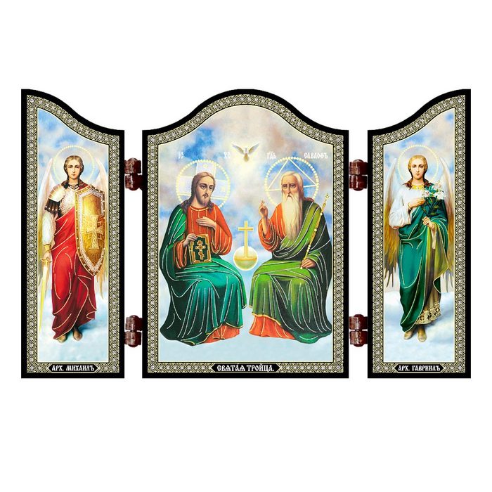 NKlaus Holzbild 1410 Heilige Dreifaltigkeit Christliche Ikone Svja Triptychon