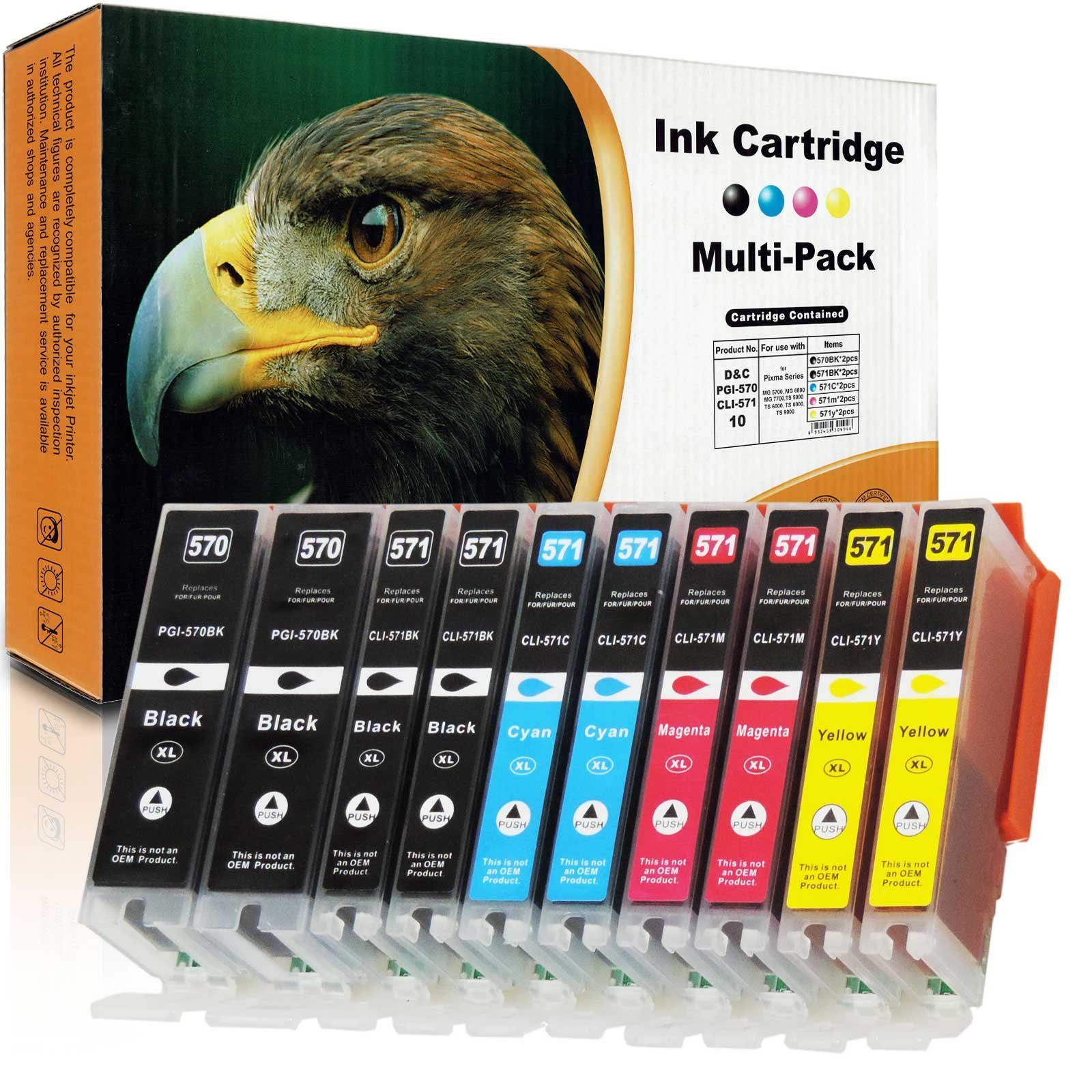 (2x Multipack PGI-570 10-Farben CLI-571 Kompatibel XL, Schwar D&C Tintenpatrone Canon XL